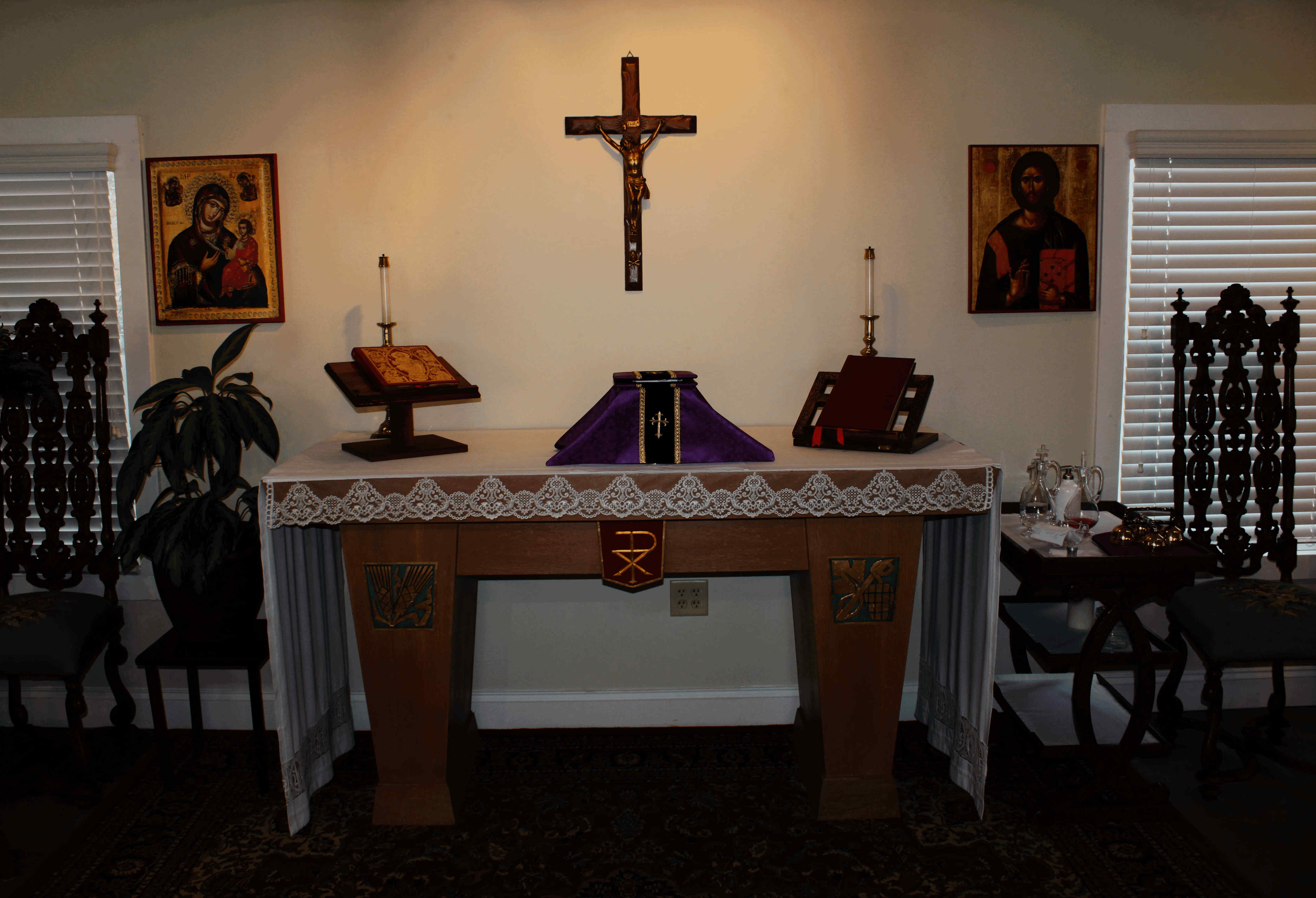Altar in church with crucifix